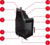 A diagram of a fireplace insert with numbered callouts. Produktbild-Vorschau