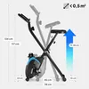 A diagram showing the dimensions and adjustable height of a foldable exercise bike. Anteprima dell’immagine prodotto