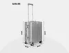 A silver suitcase with dimensions indicated by text overlays. Produktbild-Vorschau