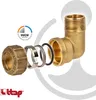 An exploded view of a brass pipe fitting with its components laid out. Podgląd zdjęcia produktu