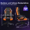 Diagrams and text illustrating the dimensions and weight capacity of a gaming chair. Produktbild-Vorschau