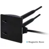 A close-up view of a black WLAN antenna with two antennas and a magnetic base, against a white background. Produktbild-Vorschau