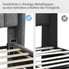 Two images showing a bed frame assembly detail. The left image shows a correct assembly with a checkmark, and the right image shows an incorrect assembly with an X mark. Produktbild-Vorschau