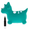 A green inflatable dinosaur toy with white spots and a black hand pump are shown against a white background. Podgląd zdjęcia produktu