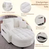 Rozkładana sofa 2 w 1 w kolorze beżowym z pufą z schowkiem, Podgląd zdjęcia produktu 5