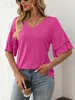 ASKSA Damen T-Shirt Rueschen aermel Bluse V-Ausschnitt Produktbild-Vorschau 3
