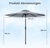 A diagram showing the dimensions of a gray patio umbrella against a sky-like background. Produktbild-Vorschau