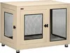A light wood-colored dog crate with black mesh panels and doors, shown from the front on a white background. Náhled obrázku produktu