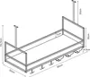A line drawing of a black metal wine rack with a walnut-effect shelf, showing dimensions. Náhľad obrázku produktu