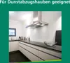 A modern kitchen with white cabinets, a black countertop, and a stainless steel range hood. Produktbild-Vorschau