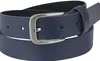 A close-up studio shot of a blue leather belt with a silver buckle. Produktbild-Vorschau