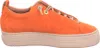 A side view of an orange sneaker with a beige sole. Produktbild-Vorschau
