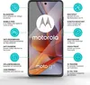 A Motorola smartphone is shown with various feature callouts and descriptions. Produktbild-Vorschau
