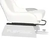 A white racing seat is shown on a stand with a black slider mechanism attached to the bottom. Produktbild-Vorschau