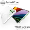 A clear phone case is shown on top of a phone with a colorful screen. Produktbild-Vorschau