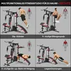 A collage of four images showing a multi-functional fitness station being used for different exercises. Náhľad obrázku produktu
