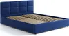 A blue upholstered bed frame with a slatted base, shown from a diagonal angle against a white background. Produktbild-Vorschau