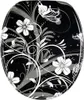 A toilet seat with a black background and a white floral and butterfly design. Náhled obrázku produktu