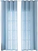 Two light blue sheer curtains hanging on a curtain rod, covering a window with a grid pattern. Produktbild-Vorschau