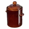 A brown ceramic pot with a lid and handles, isolated on a white background. Anteprima dell’immagine prodotto