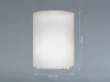 A white cylindrical lamp is shown against a textured gray background. Dimensions are indicated with dashed lines and text. Produktbild-Vorschau
