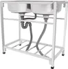A double stainless steel sink with plumbing underneath, shown from the front. Podgląd zdjęcia produktu