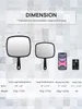 A size chart comparing two handheld mirrors to a smartphone and a credit card, with dimensions and weights listed. Produktbild-Vorschau
