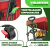 Collage of close-up shots highlighting features of a red foldable wagon. Produktbild-Vorschau