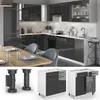 A collage of a modern kitchen and product details. Voir les images du produit