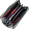 An open black wallet with red interior compartments. Produktbild-Vorschau