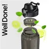 An exploded view of a water bottle with its components, mint leaves, and lime slices, suggesting a refreshing drink. Anteprima dell’immagine prodotto