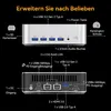 Diagram showing the ports and features of a mini PC. Produktbild-Vorschau