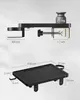 Two views of a black bedside shelf designed to clamp onto a bed frame, with dimensions indicated. Náhled obrázku produktu