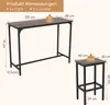 A diagram showing the dimensions of a bar table and two bar stools, with weight capacity indicated. Podgląd zdjęcia produktu