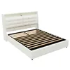 A white upholstered bed frame with a slatted mattress support. Produktbild-Vorschau