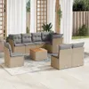 9-tlg. Garten-Sofagarnitur mit Kissen Beige Poly Rattan Produktbild-Vorschau 2