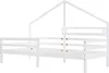 A white wooden house-shaped bed frame with a slatted base, shown from a side angle against a white background. Produktbild-Vorschau
