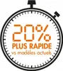 A stopwatch graphic with text indicating "20% PLUS RAPIDE vs modèles actuels" which translates to "20% FASTER than current models". Podgląd zdjęcia produktu