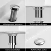 A collage of four images showing the steps to install a sink drain assembly. Produktbild-Vorschau