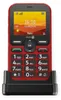 A red Doro Leva L10 mobile phone is shown in its charging dock against a white background. Produktbild-Vorschau