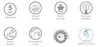 A grid of icons and logos representing product features and certifications. Produktbild-Vorschau