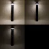 A collage of four images showing a solar stand light mounted on a wall in different lighting conditions. Produktbild-Vorschau