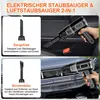 A collage showing a handheld vacuum cleaner with different attachments being used in a car interior. Produktbild-Vorschau