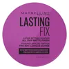 A top-down view of a round purple makeup compact with black text. Voir les images du produit