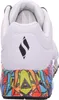 The back view of a white sneaker with a colorful graffiti-style sole. Voir les images du produit