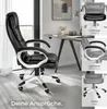 A black office chair is shown in a modern office setting, with close-up insets highlighting its features. Voir les images du produit