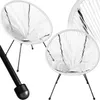 Two white Acapulco-style chairs with black metal legs are shown against a white background. A black pole with a rubber end is in the foreground. Náhled obrázku produktu