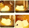 Collage of four images showing a cute dog-shaped LED night light in different settings and contexts. Produktbild-Vorschau