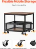 A collage of a rolling storage cart, showcasing its features and mobility. The main image displays the cart from a front-diagonal angle, while smaller images below highlight the wheels and frame. Voir les images du produit