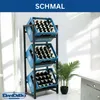A metal shelving unit holding three blue crates filled with bottles, next to a potted plant. Produktbild-Vorschau